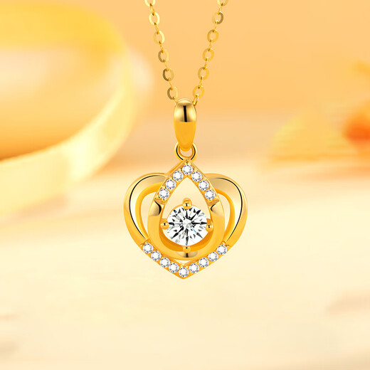 Grace Girl 18K Gold Eternal Heart Necklace Women's Fashion Jewelry Pendant Chinese Valentine's Day Birthday Gift for Girlfriend