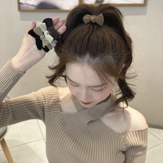 Jieweiyi Cabello de cola de caballo alta Cabina Color de cabello trenzado Cordillera para mujeres 2024 Nuevo set de la banda de cuero cabelludo de la corbata de alta gama de alta gama BH-FQ146 Bow 2 (no especificado)