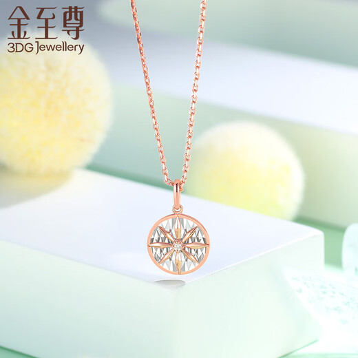 Gold Supreme (3DG Jewelery) 18K gold diamond pendant without necklace, women's lucky compass colored gold rose gold pendant, gold weight 0.7 grams, diamond 1 point