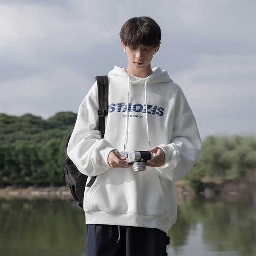 
POUM sweatshirt jacket men plus velvet hooded 2022 spring and autumn new ins high street trend men's top loose CZFS-w677 black XL [Recommended weight 135-150Jin [Jin equals 0.5 kg]]