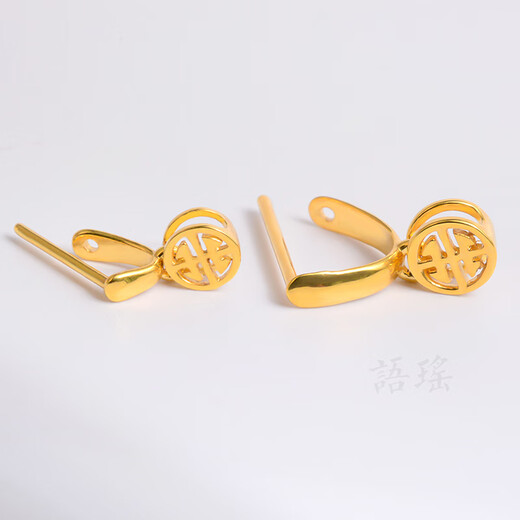 Yage 18k gold melon seed buckle Buddha male buckle head au750 accessories oblique hole jade pendant buckle inlaid with thick gold empty support oblique hole E type - small size - 18k gold