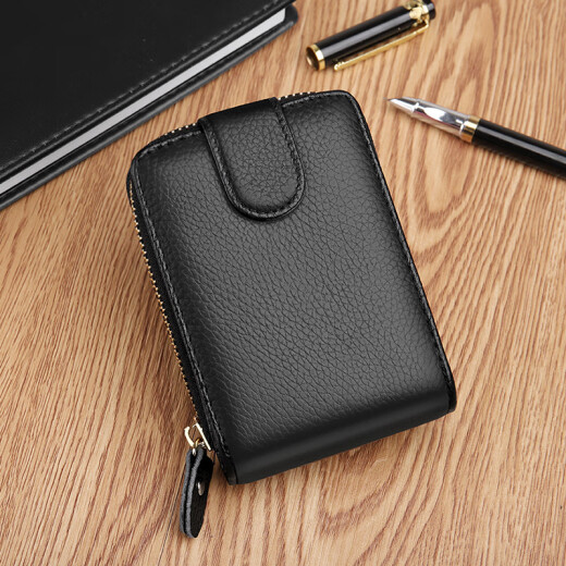 FXS Card Holder Men's Genuine Leather Driver's License Leather Case Multi-Slot Anti-Degaussing Cowhide Card Holder Women's Driver's License Two-in-One Black Card Holder Driver's License Two-in-One