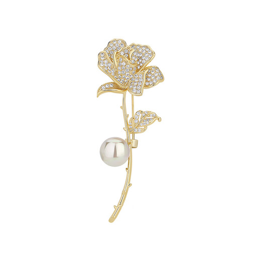 Oppenheim benheart rose brooch coat brand light luxury high-end brooch women's exquisite fashion high-end pearl corsage holiday gift brooch-blooming eternity champagne gold 1