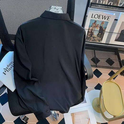 DIDISHA college style black dk shirt men's high-end street style loose layered top niche design couple wear spring and autumn 2229+ tie white L