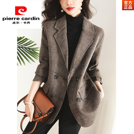 Pierre Cardin Houndstooth Plaid Blazer Women's 2025 New Spring and Autumn Aura Strong Casual Suit Small Fragrance Style Woolen Women's Clothing Houndstooth M Recommendation 100-120 Jin Jin equals about 0.5 kg