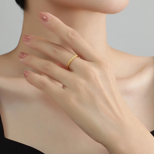 Ming brand jewelry pure gold ancient gold firefly green light hammer pattern ring gift ring for women AFM0375 labor cost 200 pure gold ring No. 12 about 2.04 grams