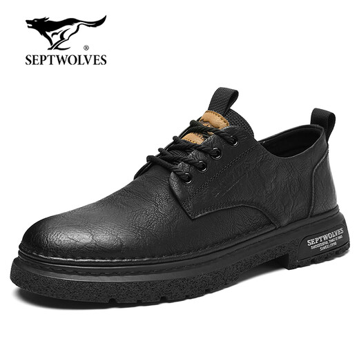Septwolves Men's Shoes Business Casual Shoes Winter 2025 New Genuine Leather Soft Soled Casual Leather Shoes Black Workwear Low-top Martin Boots Black 41