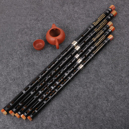 Minsine Bamboo Refined Flute Bamboo Flute C Key Single Plug White Copper White Coil Professional Flute Playing Instrument D45 Black