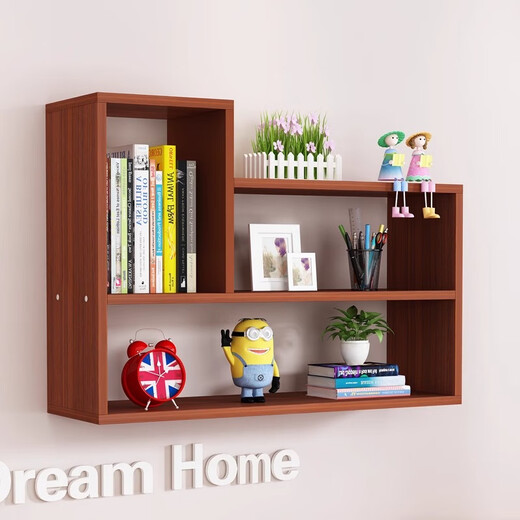 Yimei Tianhe wall storage rack without punching wall-mounted storage cabinet bedroom wall closet creative grid wall cabinet home bookshelf extended version length 80 width 15 height 60 teak color
