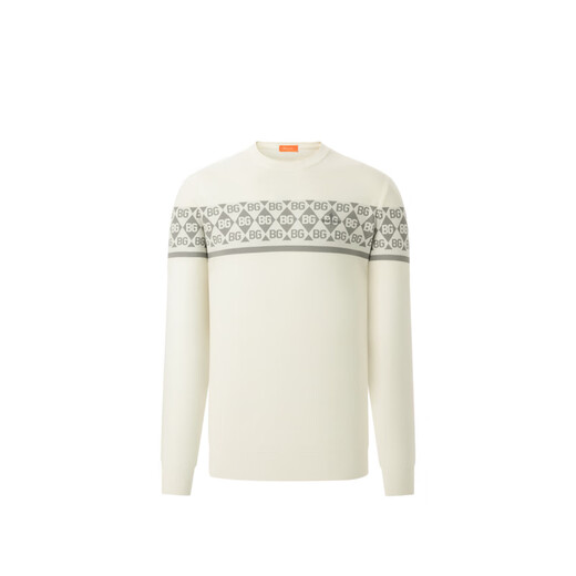 Biyinlefen 18-needle Australian wool autumn men's letter printed warm and skin-friendly round neck woolen sweater casual top for men 28 meters white L