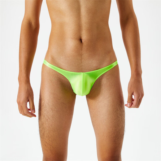 Silky, translucent, oily, silky, super low-waisted men's thong t-pants sexy and interesting blue L picture M blue