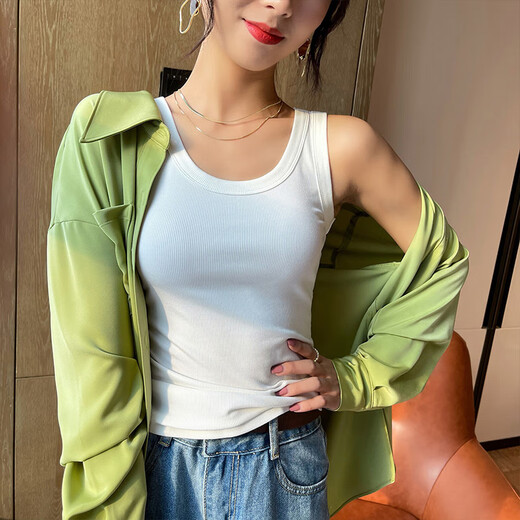 浪莎吊带背心女带胸垫免穿文胸可外穿内搭运动螺纹打底衫 白色 L 