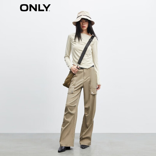 ONLY Autumn and Winter hot girl casual and versatile one-line collar slim long-sleeved T-shirt for women|123301026 A44 silver birch gray-first batch of orders S 160/80A