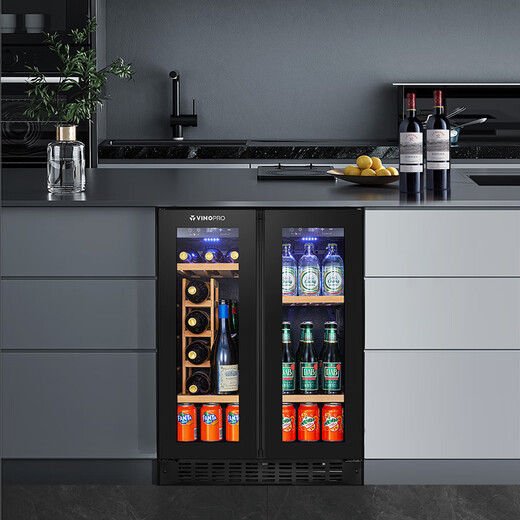 VINOPROBU-96D red wine cabinet embedded slim air-cooled constant temperature tea beverage household double-door constant temperature refrigerated cabinet multi-functional wine rack + ordinary wine rack 96L