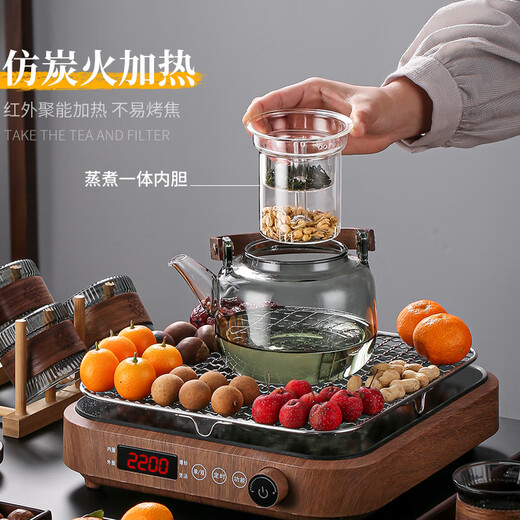 Jiewu glass teapot kettle, teapot, teapot, health teapot, stove, electric ceramic stove, teapot, Fangmu + Cangshan (flat light) + three-piece set 800ml