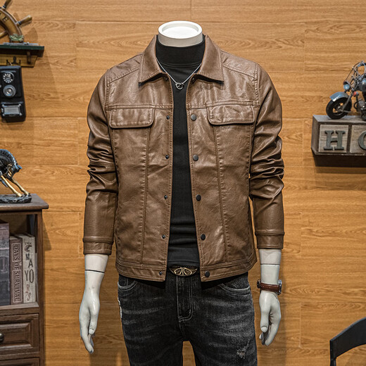 ANDSEEYOU Brand Leather Jacket Men's National Fashion Clothing 2025 Autumn New Trend Korean Version Versatile Motorcycle Suit Leather Jacket Black XL