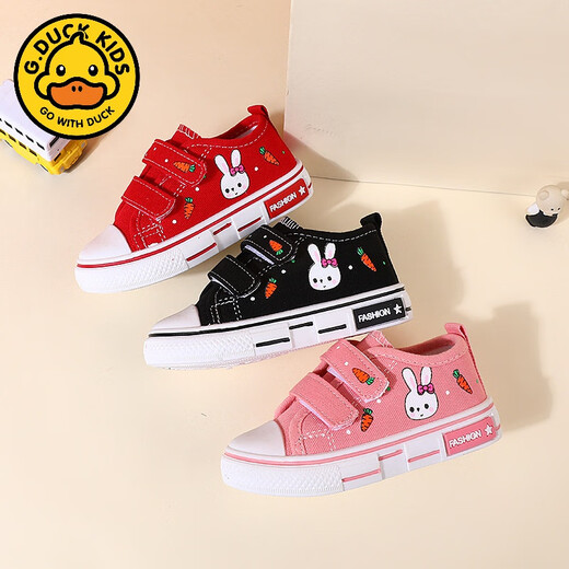 G.duck girls canvas shoes 2024 spring and autumn new children's casual shoes running shoes pink girls shoes big children low top red 29