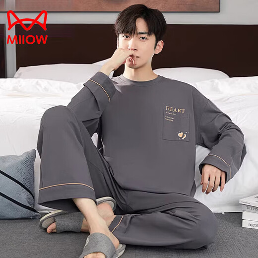 Cat Man (MiiOW) pajamas for men in spring and autumn pure cotton long-sleeved teenagers men's cotton casual large-size home clothing trousers suit LF9904 XL 175