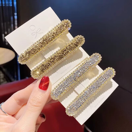 Tang Funi bangs clip 2024 new high-end rhinestone hair clip women's forehead duckbill clip short hair clip headwear side hair clip dark blue two-piece set