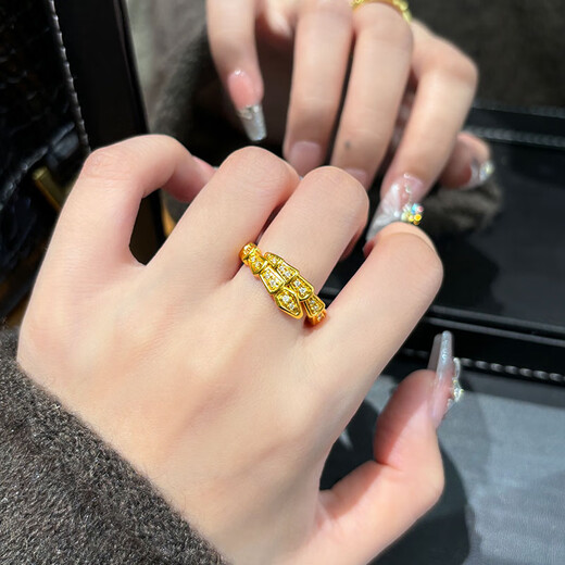 Sea Rover gold inlaid moissanite snake ring for women new 999 solid gold snake ring ring for Valentine's Day for girlfriend Gold full diamond snake ring No. 10-11 / gold weight about 2.35g