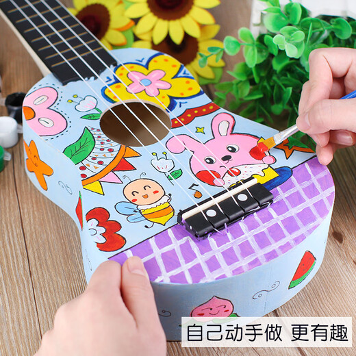 Ukulele diy small guitar handmade homemade assembly material package painted hand painted graffiti wooden 21 inches boxed round + paint + backpack back 21 inches