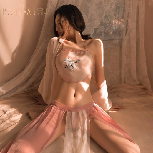 Open-top, no-take-off bunny suit, suspenders, thong, lace jumpsuit, pure lust style, sexy uniform, seducing husband. Temptation, ancient style Hanfu