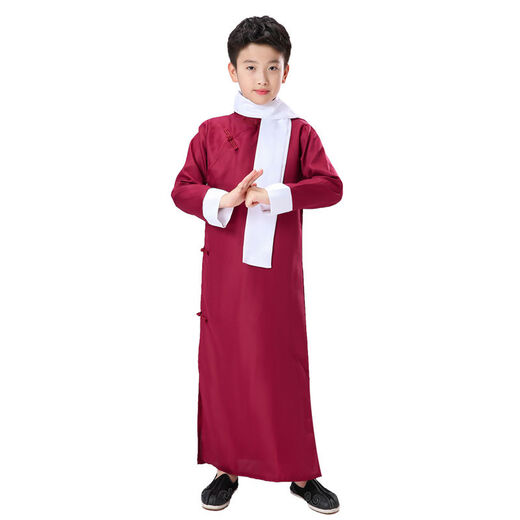 Qinsuluo children's cross talk performance costumes May 4th Republic of China coat boy storyteller Chinese Hanfu robe groomsmen performance clothes burgundy without scarf 150