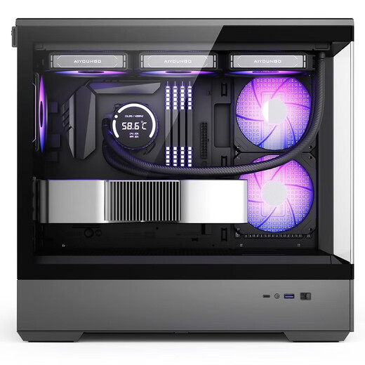 爱国者星璨岚海景房机箱电脑台式机电竞游戏支持360水冷鱼缸纯白色无立柱MATX全侧透 星璨岚黑+极光Z13风扇4正5反