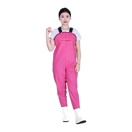 Zailu women's waders half-length one-piece fishing beach rain boots waterproof rain pants for men and women and children's wading clothes for women - suspenders pink zipper large pockets 36 36