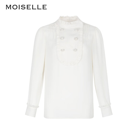MOISELLE慕诗 新款通勤衬衫钉珠刺绣荷叶领百搭衬衣5M983 白色 36/S