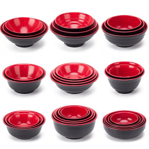 Guorui Xinde black and red two-color melamine plastic tableware for restaurants and canteens with spicy soup bowls with printable 7-inch threaded noodle bowls