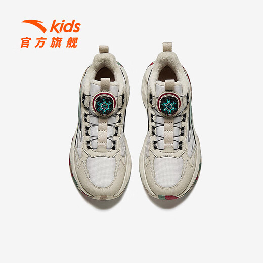 ANTA Children's Cotton Shoes for Men and Women Big Children's Shoes 2024 Winter Plus Velvet Warm Knob Buckle Snow Non-Slip Mountain High Top Cotton Boots for Boys Gray/Yucca Green 6933-1 38