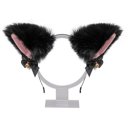 Jieyi Japanese cute plush cat ears bell bow Lolita headdress fox ears accessories cat ear headband 1 folded fox ears black fur pink bow