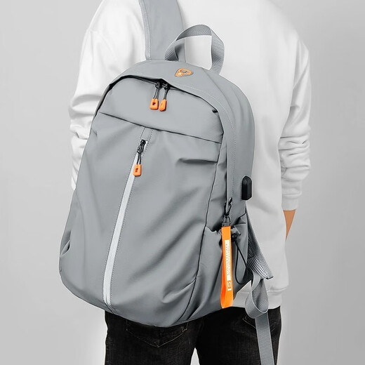 Langfei Backpack Men's Backpack Large Capacity Travel Bag Junior High School High School College Student School Bag Computer Bag Business Travel Bag Classic Gray