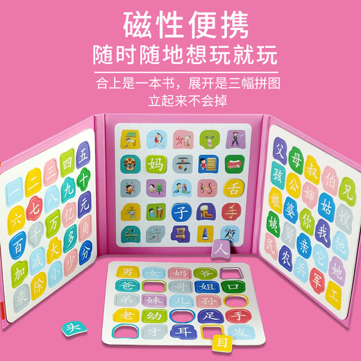 宝宝幼儿早教识字拼图汉字认字认知卡片3-4到6岁儿童进阶益智玩具 【磁力识字拼图3册装】4+5+6阶