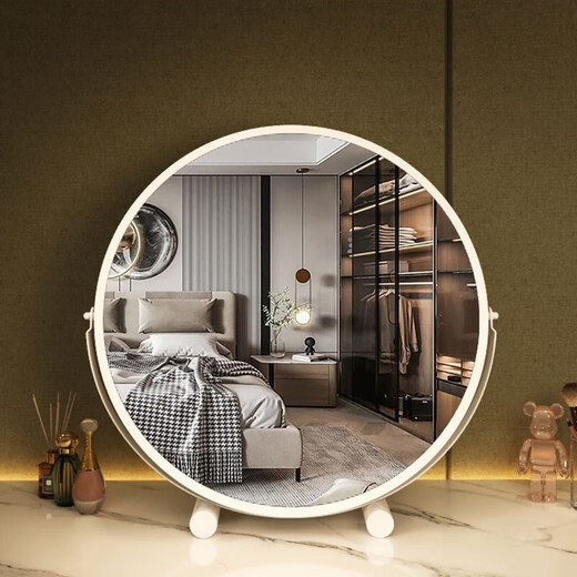 Perfeden Bedroom Mirror HD Smart Makeup Mirror with Light LED Dressing Mirror Desktop Charging Desktop Dressing Makeup Mirror Makeup Mirror Beauty Mirror Desktop Cylindrical Mirror Classic Black Diameter 45 (Plug-in Version)