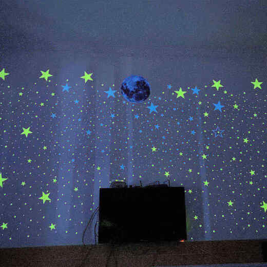 
Dilanmu 30CM luminous moon glowing stars creative fluorescent wall stickers children's room decoration cartoon starry sky stickers from (blue light) 1 moon + 1049 star dots_