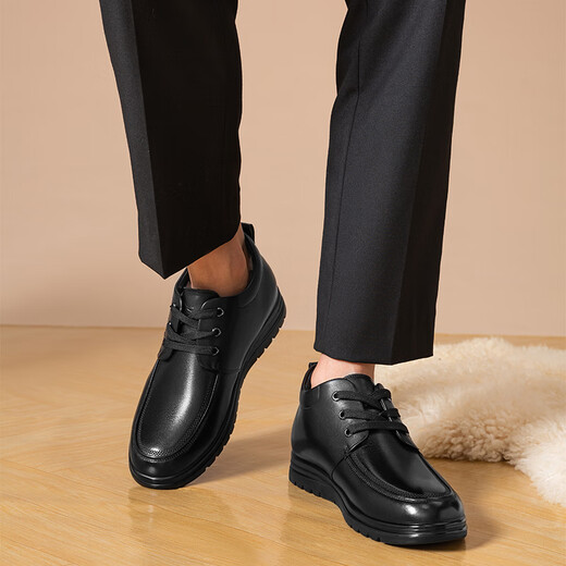 Red Dragonfly wool cotton shoes autumn and winter thick velvet men's business leather high-top men's shoes dad shoes WTD44145 black 41