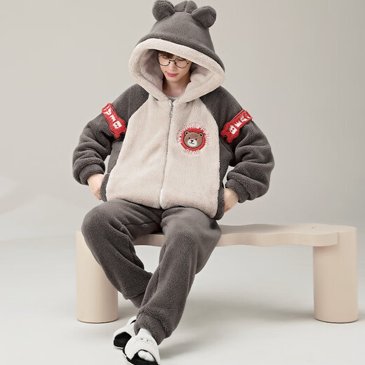 
Young love words for men's pajamas coral velvet autumn and winter style plus velvet thickened large size winter youth suit can be worn outside casual home clothes YPF3899 bear male L (100-135Jin [Jin equals 0.5 kg])