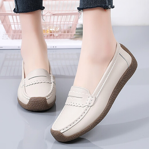 Mom's shoes spring and autumn super soft sole comfortable single shoes middle-aged and elderly women's shoes non-slip granny shoes ladies genuine leather beanie shoes khaki 37