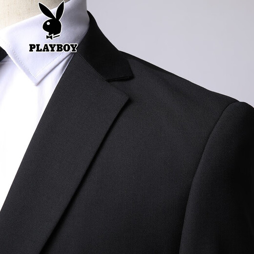 Playboy Business Suit Suit Men's Suit Men's Suit Formal Wear Work Professional Wear Men's Wedding Groom Groomsman Dress Black Two-Button Suit+Trousers+Shirt+Gift Bag XL