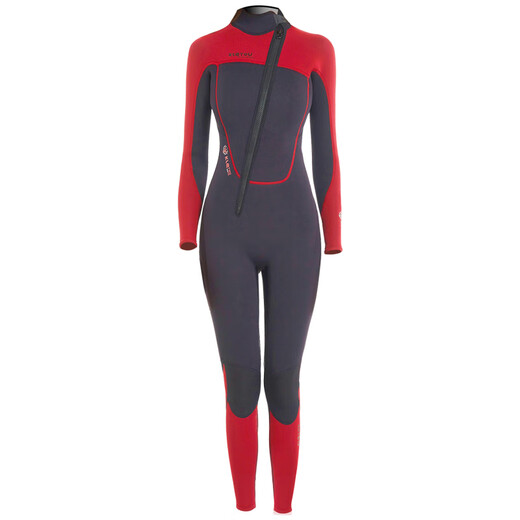 KLeYOU wetsuit for men and women split warm one-piece surfing suit swimsuit wetsuit waterproof mother 3mm thick sun protection diving equipment red black-3mm women's model front opening M