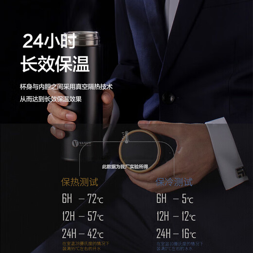Vanow保温杯男女士316不锈钢便携水杯子定制刻字礼盒装泡茶杯 460ml