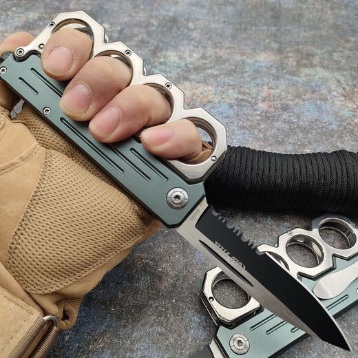 Simple Jianyuenika Finger Tiger Fist Multifunctional Folding Knife High Hardness Outdoor Self-Defense Practical Gadget Car-mounted Window Breaking Tool Hammer Black 60 or above x 9cm x 12cm