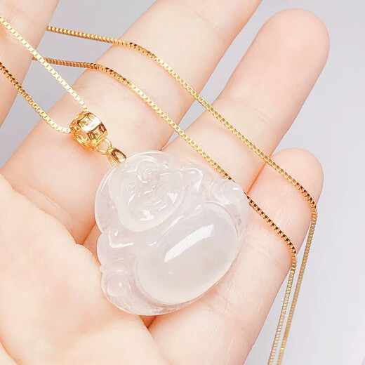Nilan Pangdonglai same style 18k gold jade Buddha pendant buckle buckle head 925 oblique hole Buddha Jadeite jade pendant white gold