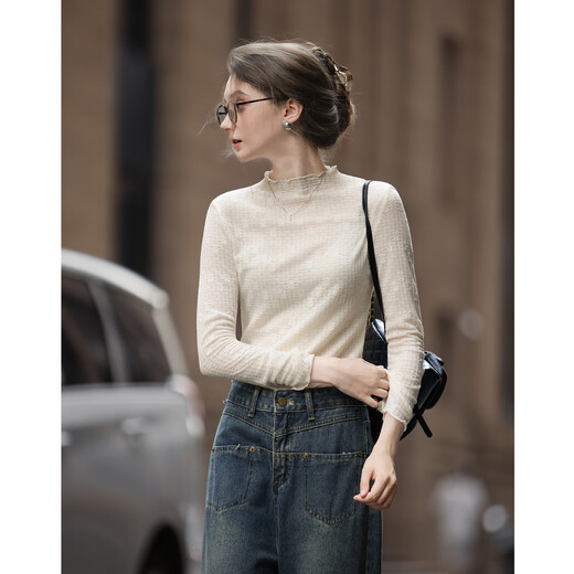 TonLion 2025 Autumn and Winter Women's Half Turtle Collar Solid Color Texture Knitted Bottoming Shirt