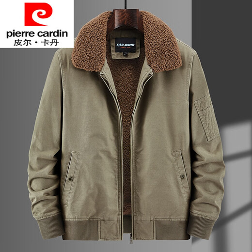 Pierre Cardin fur collar cotton jacket men's autumn and winter velvet thickened cotton. Clothes American high-end workwear flight jacket cotton. Clothes 1811-Black Blue XL Recommended 136-150Jin Jin equals 0.5 kg
