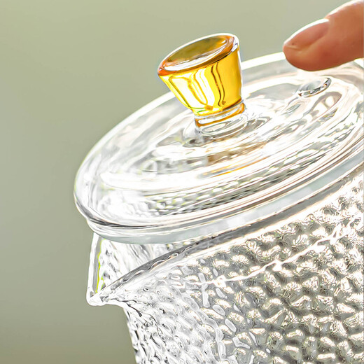 Porcelain brand tea set, hammered glass tea set, simple Japanese style high temperature resistant kung fu tea cup, office teapot, tea tray small set, hammered elegant 7-piece set + round melamine plate, 8 pieces