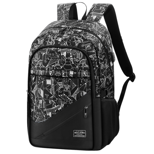 Barang backpack men's backpack large capacity fashion trend graffiti print high school student junior high school student college bag lightweight burden reduction spine protection water repellent standard size graffiti black and white standard size plus size