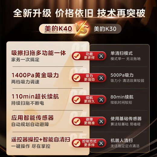 Midea smart sweeping robot household high-suction sweeping and mopping all-in-one electric vacuum cleaner fully automatic bedroom cleaning machine smart sweeping robot K40